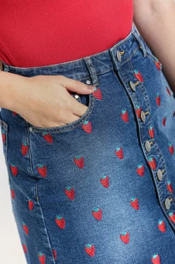 Fashion Strawberry Denim Mini Skirt Women Skirts