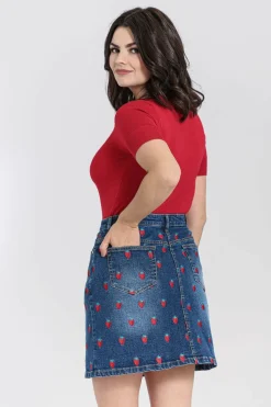 Fashion Strawberry Denim Mini Skirt Women Skirts