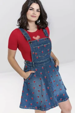 Outlet Strawberry Denim Pinafore Dress Women Dresses
