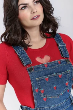 Outlet Strawberry Denim Pinafore Dress Women Dresses